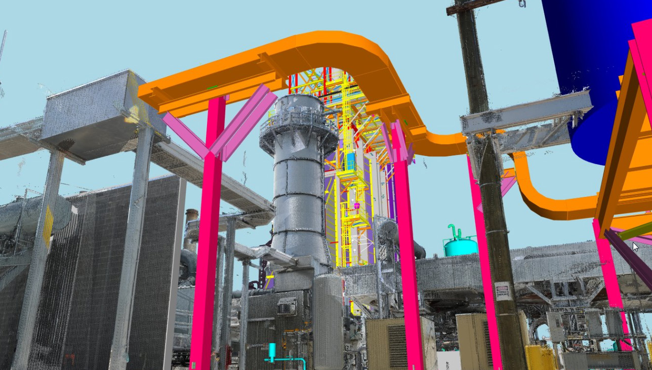 Image of renderings and modeling information overlaid on top of a construction site